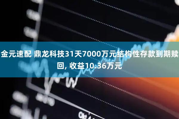 金元速配 鼎龙科技31天7000万元结构性存款到期赎回, 收益10.36万元